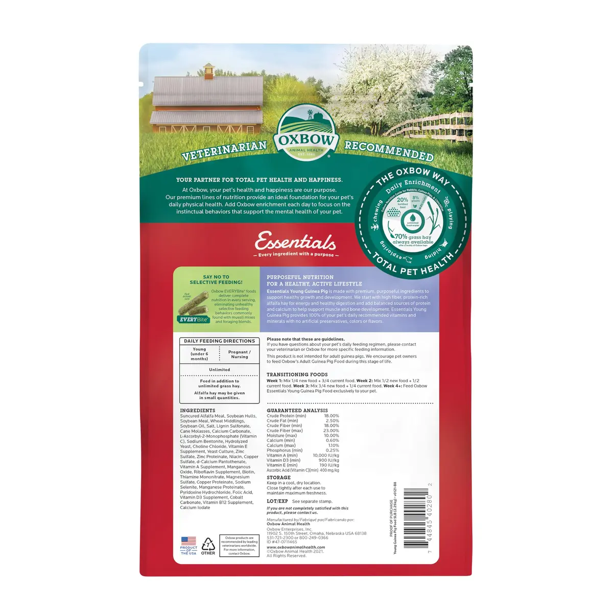 Oxbow Essentials Young Guinea Pig Food, High Fiber Alfalfa Pellets 2.27 kg (5 lb) | Supports Growth & Digestion - view 2