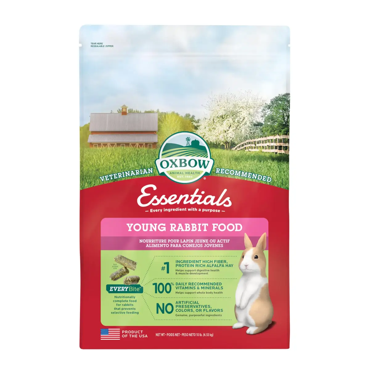 Oxbow Essentials Young Rabbit Food 4.54 kg (10 lb) | High-Fiber Alfalfa Pellets for Healthy Digestion - main product image