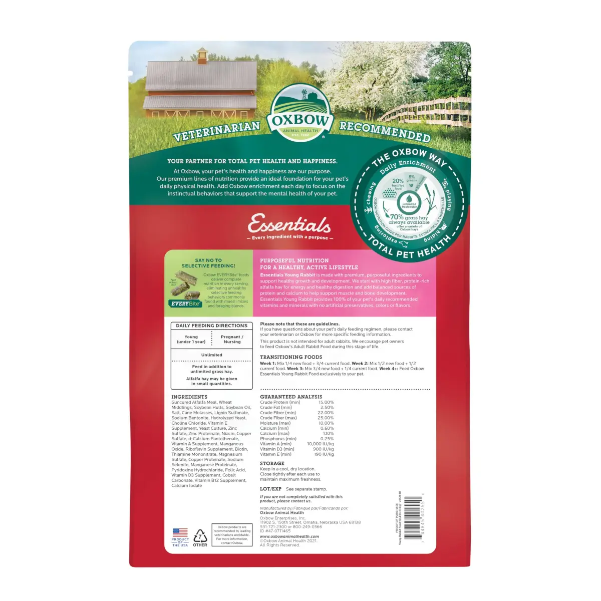 Oxbow Essentials Young Rabbit Food 4.54 kg (10 lb) | High-Fiber Alfalfa Pellets for Healthy Digestion - view 2