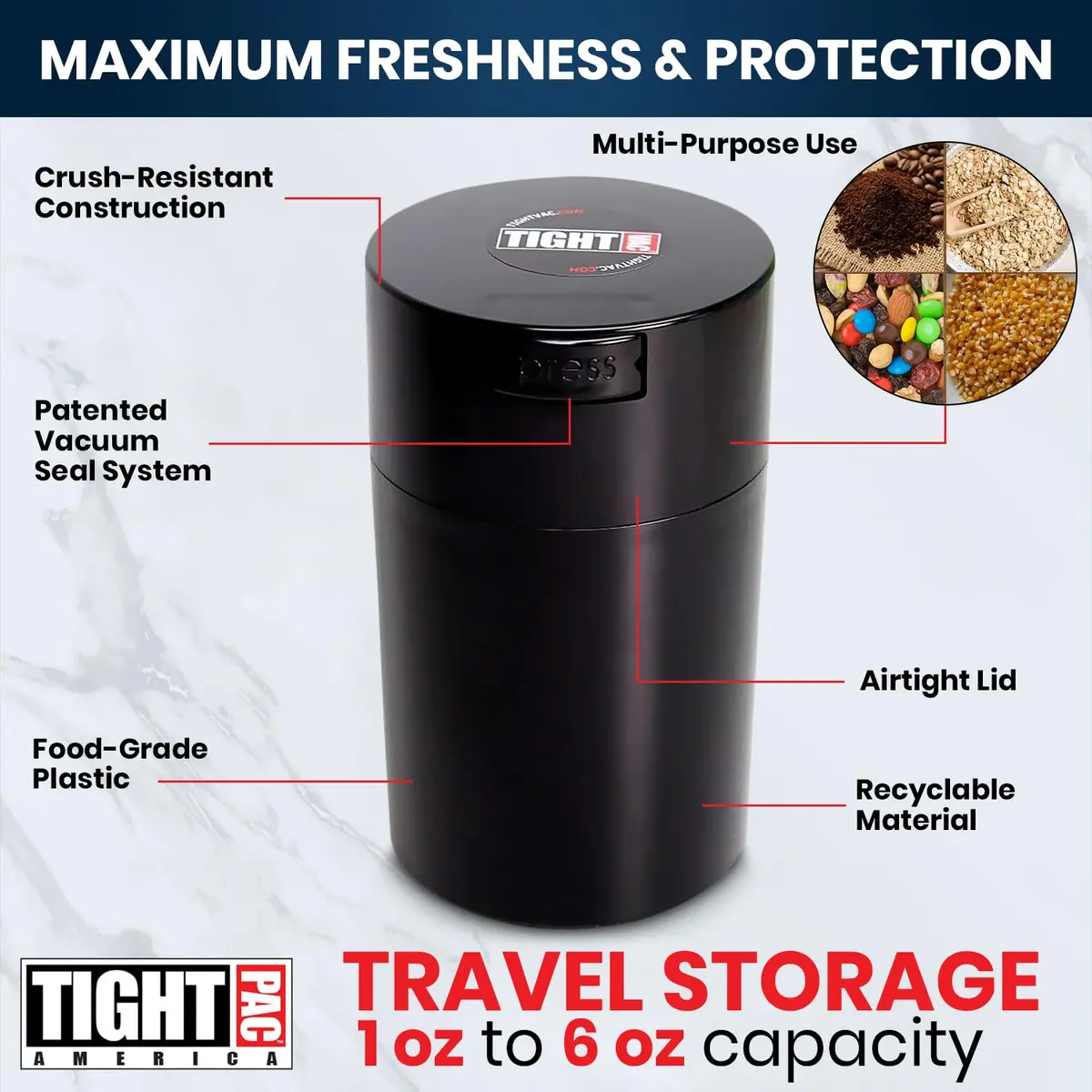 Tightpac Food Storage Container 0.57L | Airtight Vacuum Seal for Dry Goods & Snacks - view 4