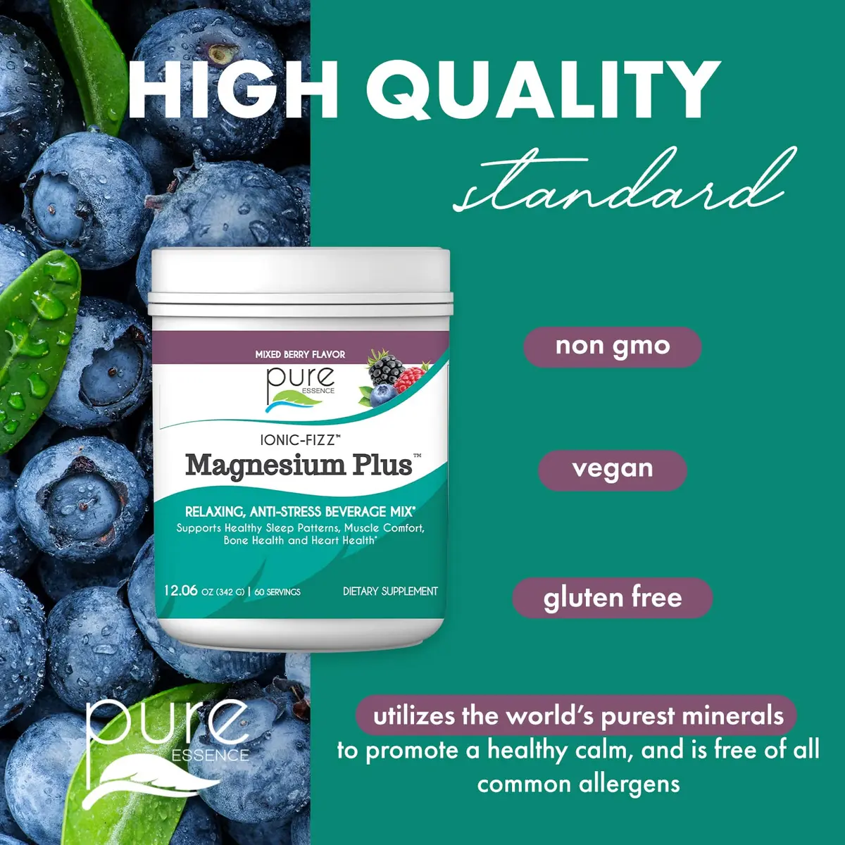 Pure Essence Labs Ionic Fizz Magnesium Plus | Anti-Stress Magnesium Powder (Mixed Berry, 12.06 Oz) - view 4
