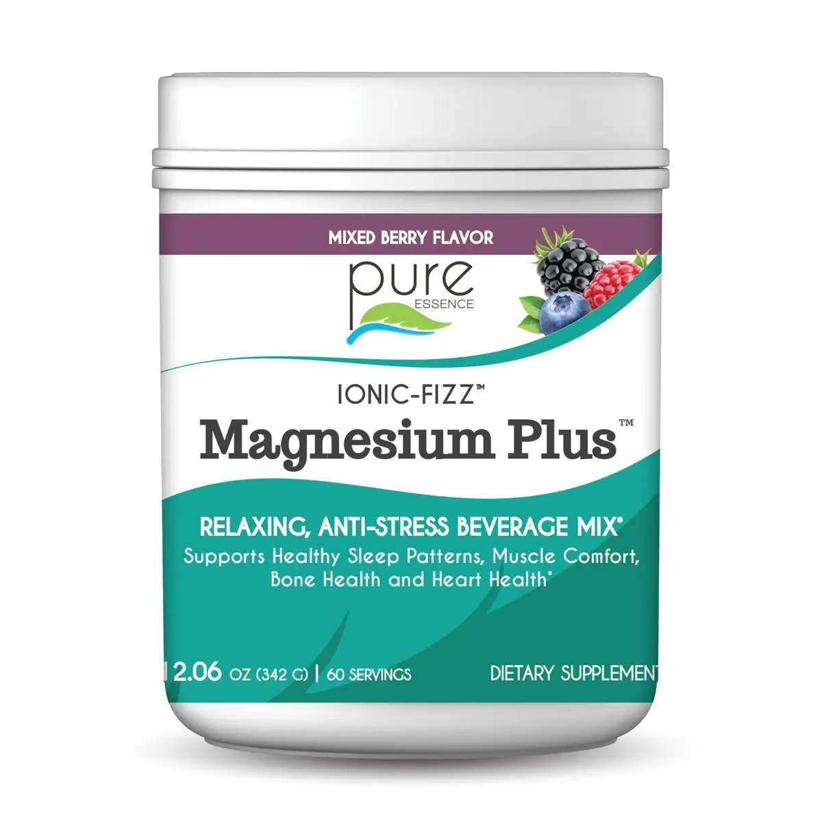 Pure Essence Labs Ionic Fizz Magnesium Plus | Anti-Stress Magnesium Powder (Mixed Berry, 12.06 Oz) - main product image