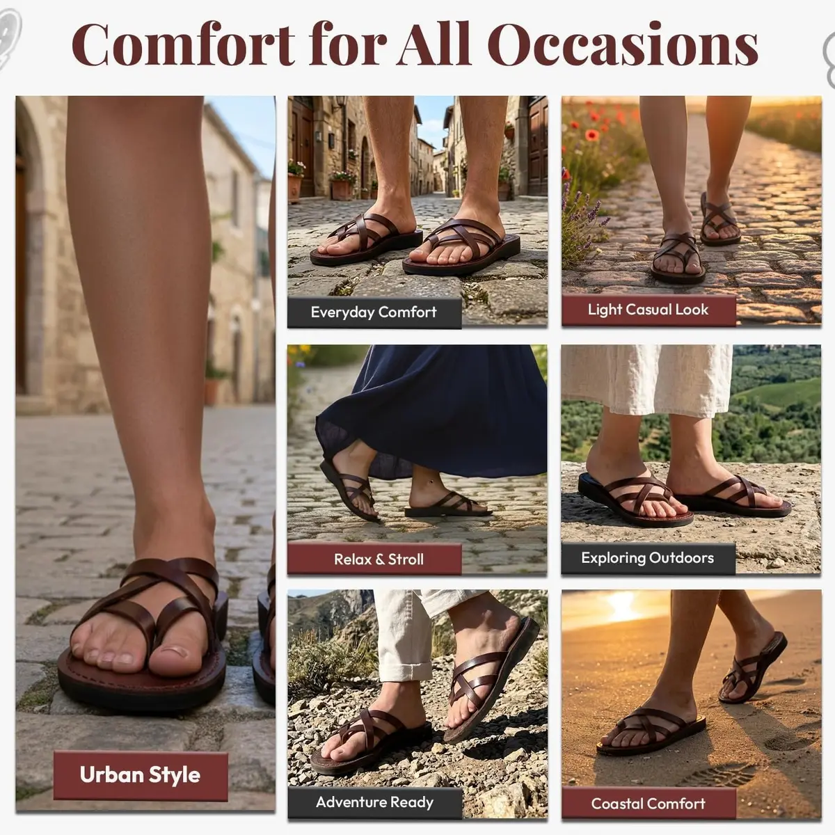Holy Land Market Biblical Jesus Leather Sandals/Slides from Jerusalem (Jersualem Style I) | Classic Jerusalem Style for Adults - view 7