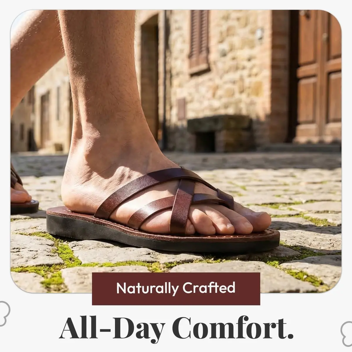 Holy Land Market Biblical Jesus Leather Sandals/Slides from Jerusalem (Jersualem Style I) | Classic Jerusalem Style for Adults - view 2