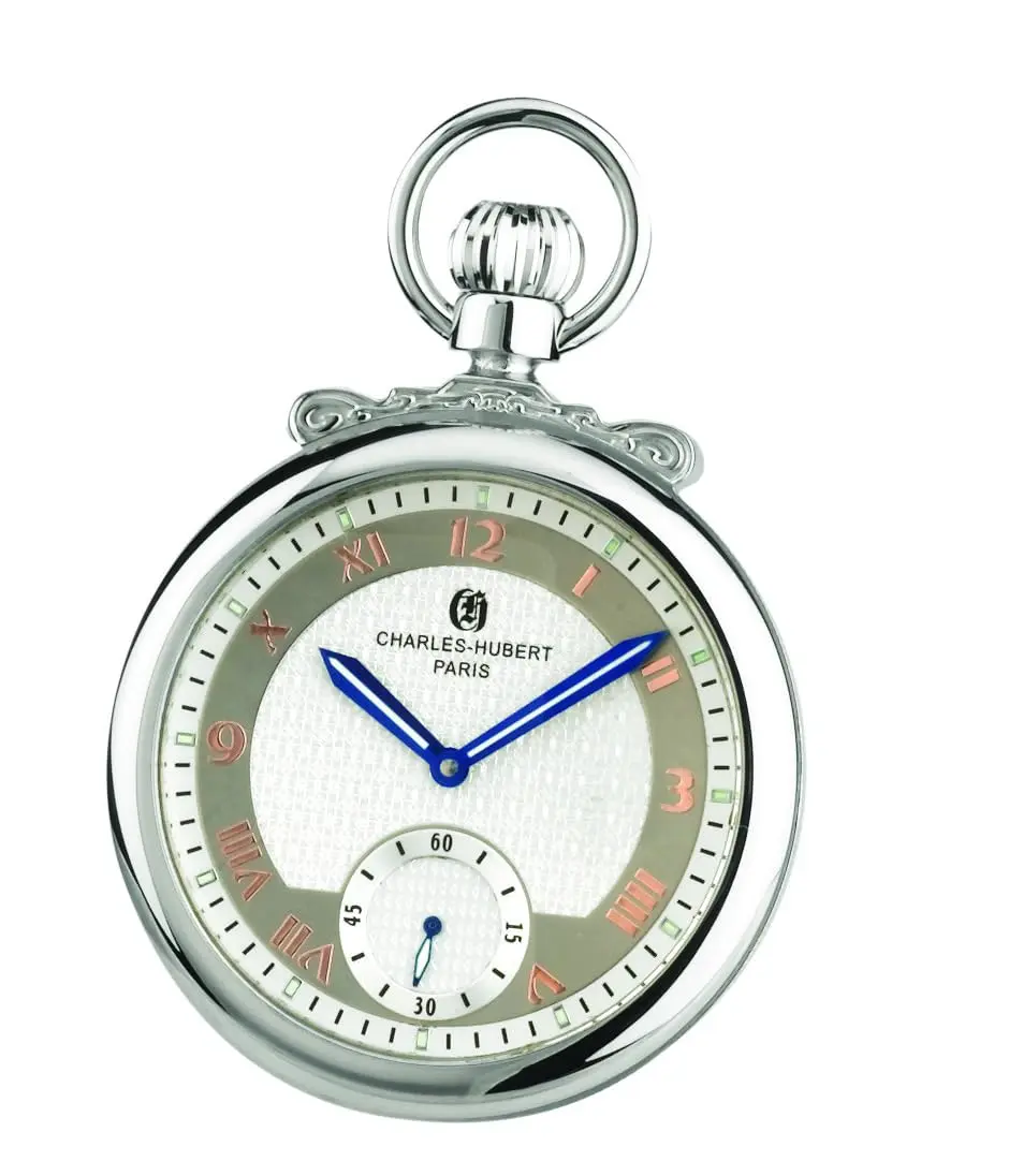 CHARLES-HUBERT PARIS Pocket Watch 47mm Brass Blue & Silver | Classic Mechanical Open Face - main product image