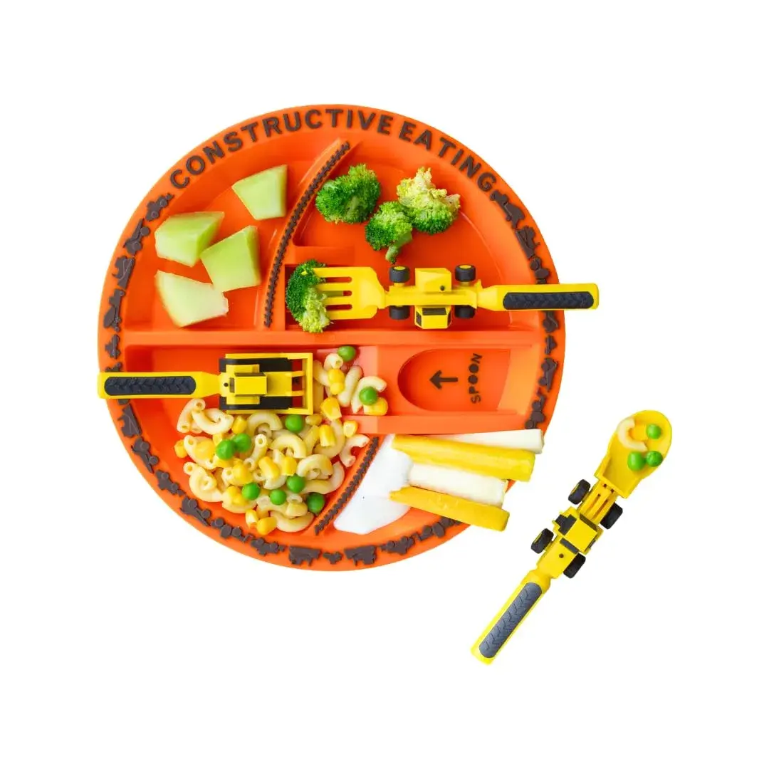 Constructive Eating Construction Plate and Utensils Set - 4-Piece Toddler Dinnerware - view 2