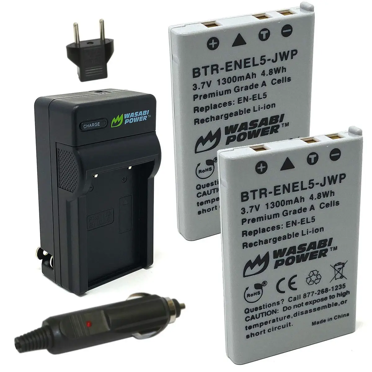 Wasabi Power Battery (2-Pack) & Charger for Nikon EN-EL5 | Compatible with Nikon Coolpix 3700, 4200, 5200, 5900, P3, P4, P80, P90, P100, P500, P510, P520, P530, P5000, P5100, P6000, S10 - main product image