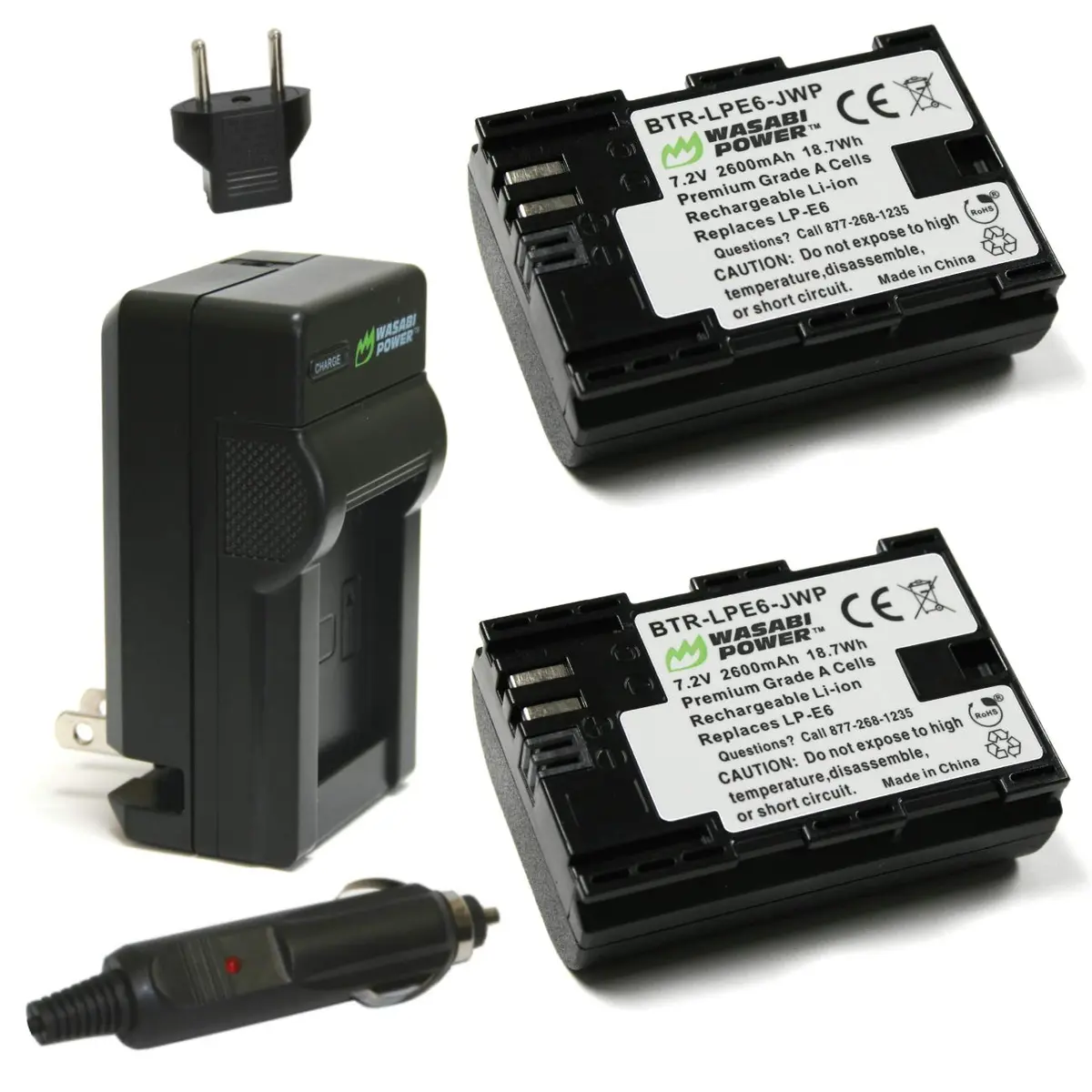 Wasabi Power LP-E6, LP-E6N Battery (2-Pack) & Charger for Canon EOS 5D Series | 7.2V 2600mAh - main product image