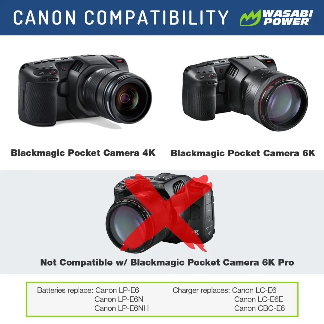 Wasabi Power LP-E6, LP-E6N Battery (2-Pack) & Charger for Canon EOS 5D Series | 7.2V 2600mAh - view 3