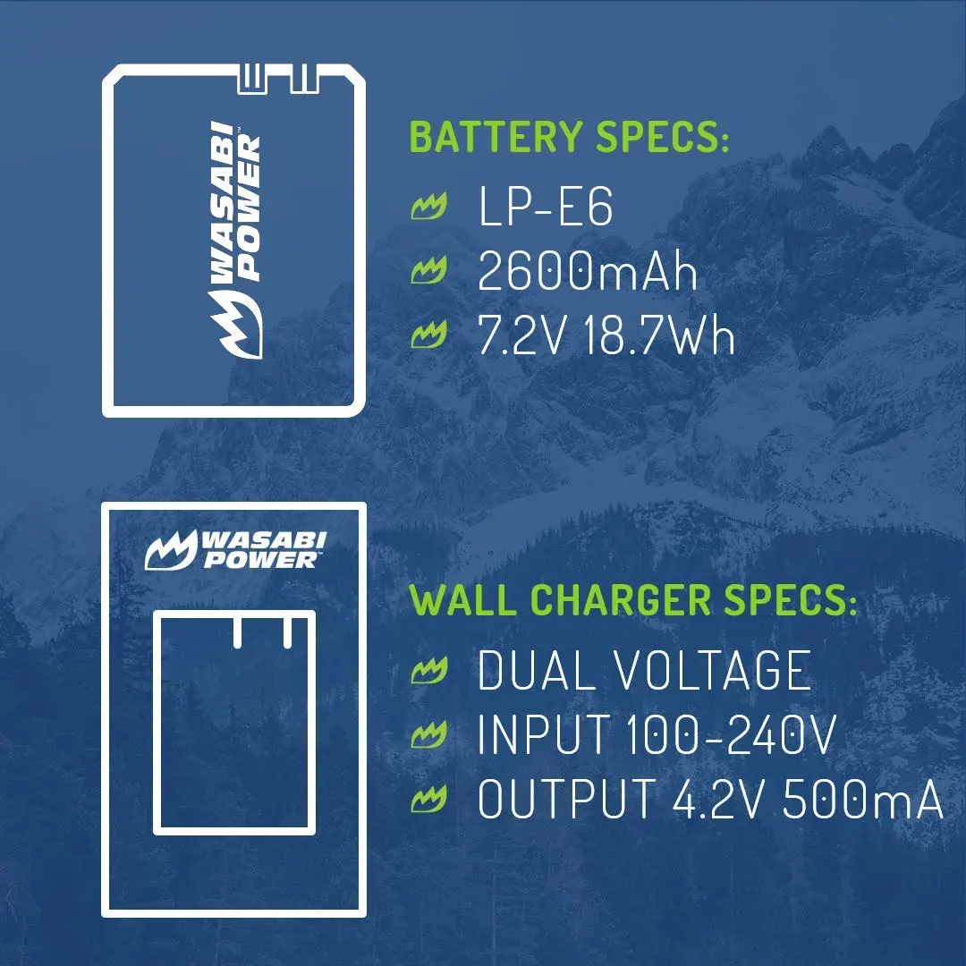 Wasabi Power LP-E6, LP-E6N Battery (2-Pack) & Charger for Canon EOS 5D Series | 7.2V 2600mAh - view 4