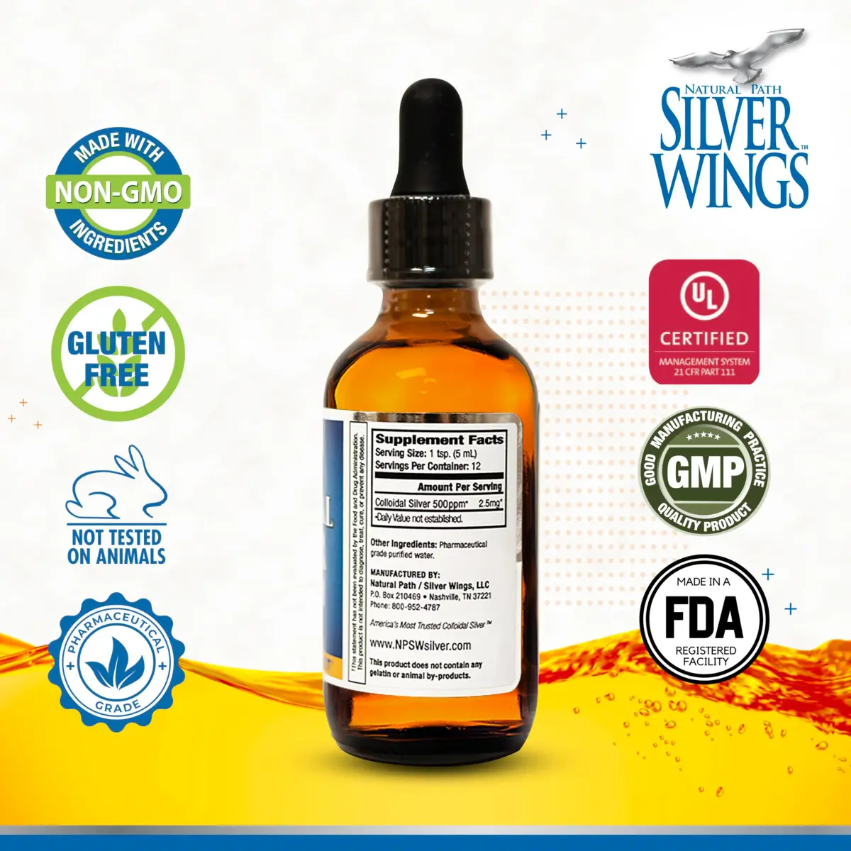 Natural Path Silver Wings Colloidal Silver 500ppm 2 fl oz (59ml) | USA-Sourced Immune Support - view 2