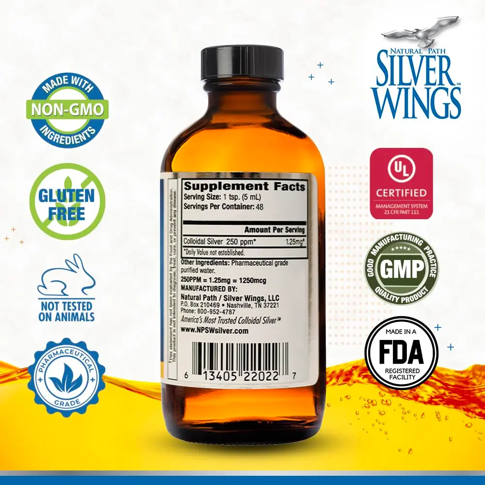 Natural Path Silver Wings Colloidal Silver Liquid - 250ppm (1250mcg) - 8 fl oz | Immune Support with Micro-Size Silver Particles - view 2
