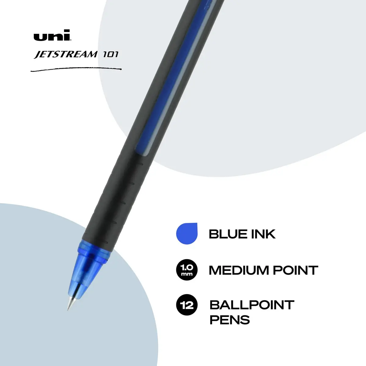 Uni-Ball Jetstream 101 Ballpoint Pens, Medium Point (1.0mm), Blue, 12 Pack | Smooth Hybrid Ink - view 2
