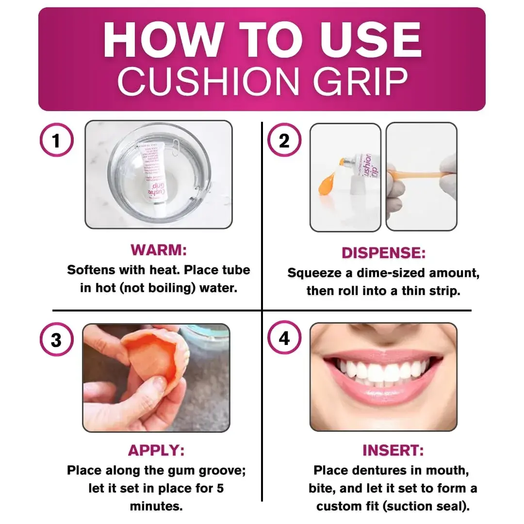 Cushion Grip Thermoplastic Denture Adhesive 3 oz (85g) | Refits & Tightens Dentures for 4-Day Hold - view 7