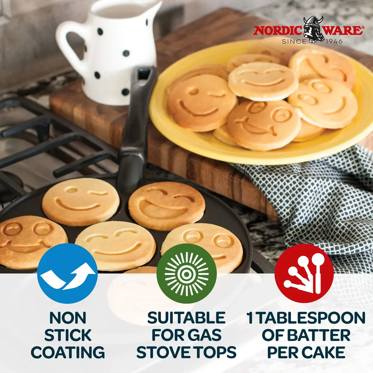 Nordic Ware Smiley Face Pancake Pan Silver, 10 1/2 inch diameter | Fun smiley faces for breakfast - view 3
