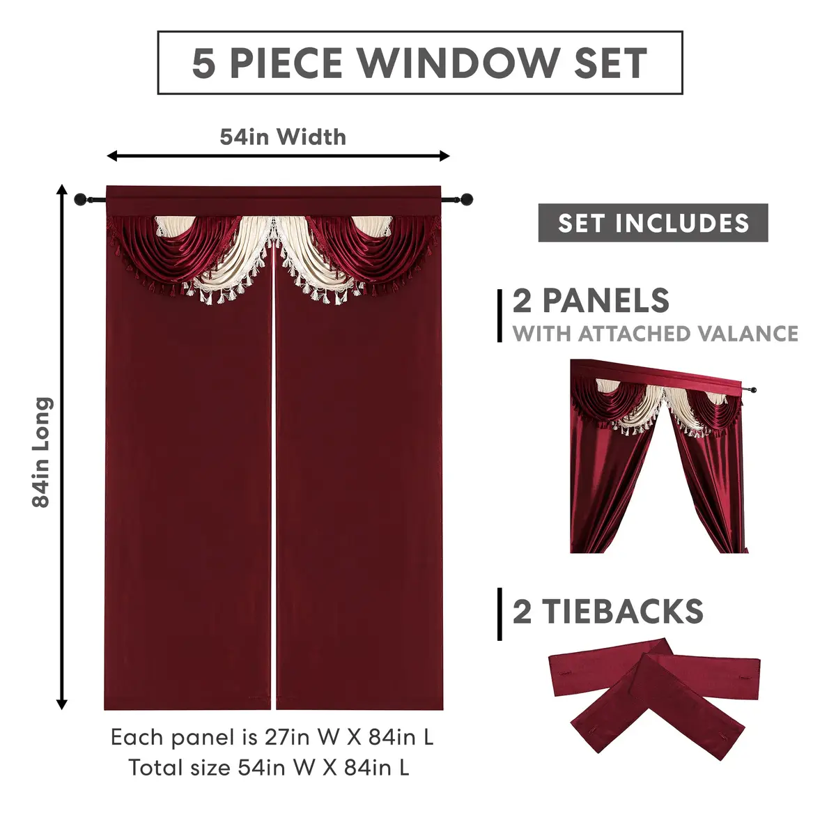 Regal Home Collections Amore 5-Piece Curtain Set - 137cm W x 213cm L Panels | Light Filtering Brick - view 4