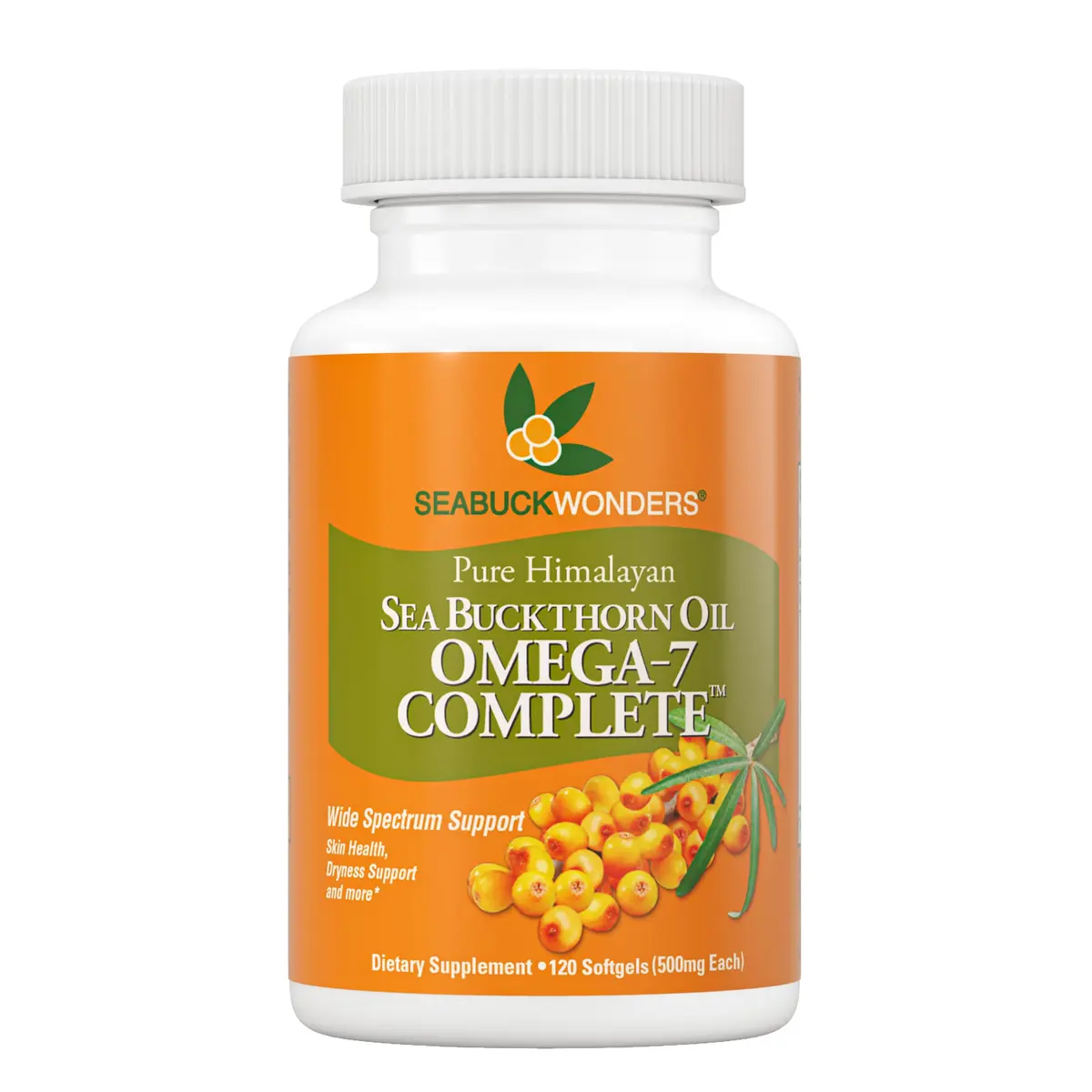 SEABUCKWONDERS Organic Sea Buckthorn Oil Omega-7 Complete, 120 Softgels | Supports Skin & Immunity - main product image