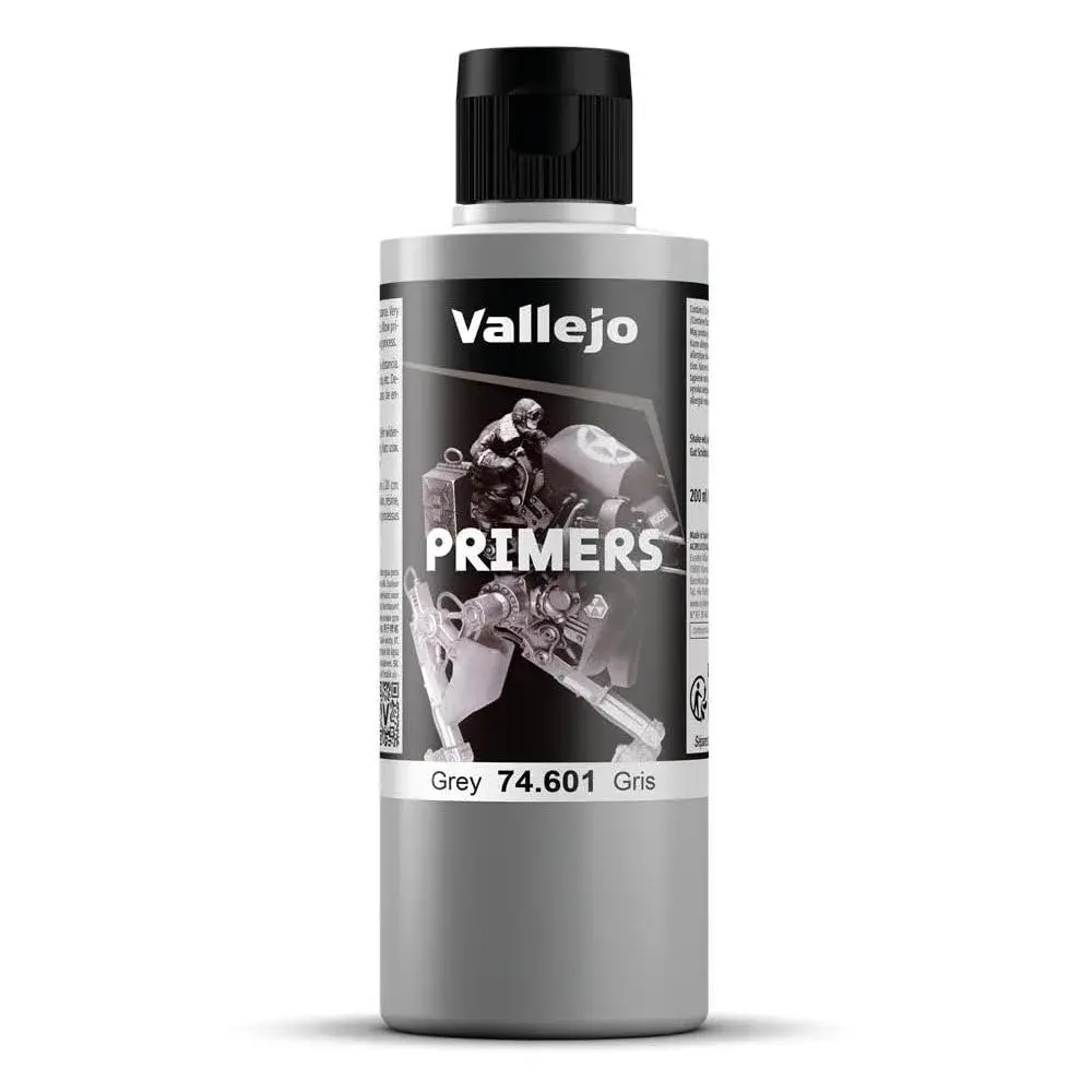 Vallejo Grey Acrylic Surface Primer 200ml (6.76 Fl Oz) | Matte Finish, Fast Drying, Airbrush Ready - main product image