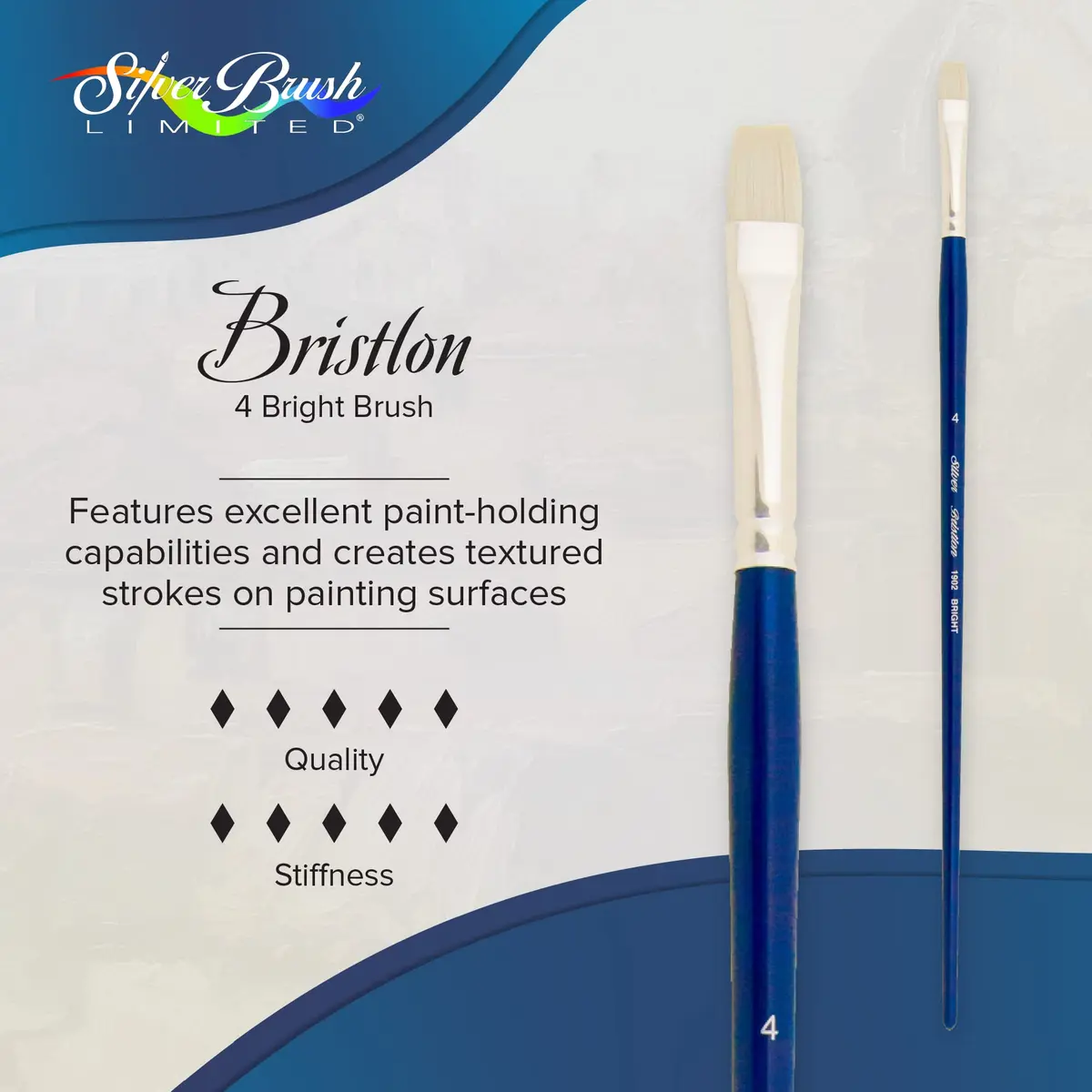 Silver Brush Limited Bristlon Bright Oil and Acrylic Paintbrush Size 4 | Synthetic Hog-Like Bristle, Long Handle - view 2