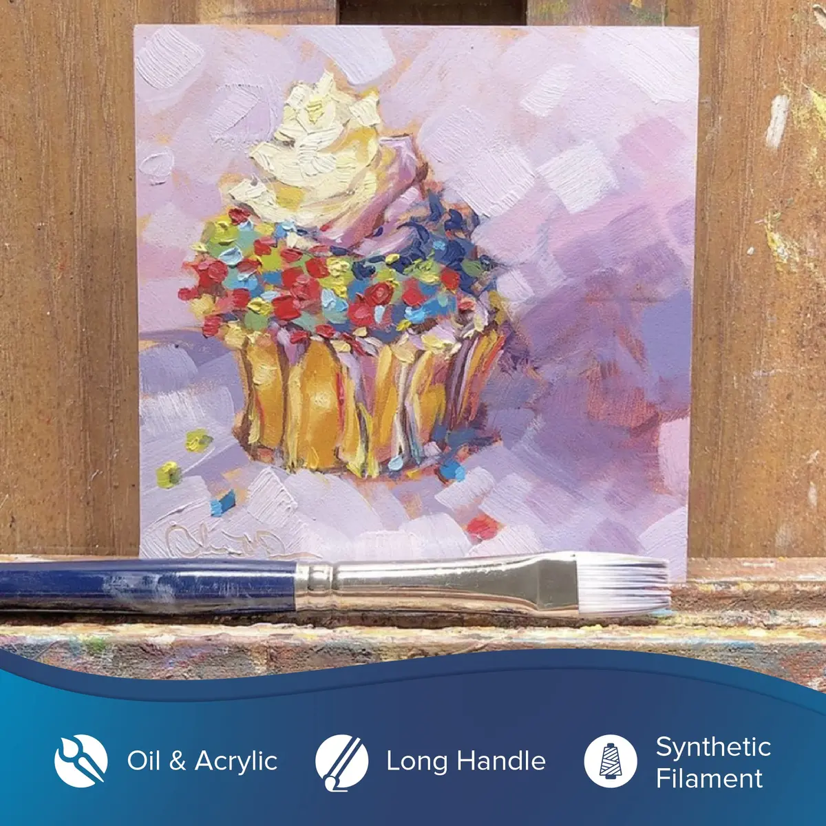 Silver Brush Limited Bristlon Bright Oil and Acrylic Paintbrush Size 4 | Synthetic Hog-Like Bristle, Long Handle - view 3