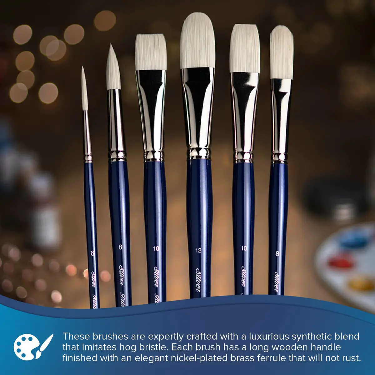 Silver Brush Limited Bristlon Bright Oil and Acrylic Paintbrush Size 4 | Synthetic Hog-Like Bristle, Long Handle - view 4