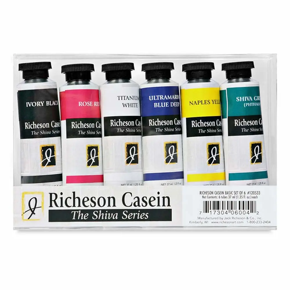Jack Richeson Artist Casein Colors Set of 6 | Durable Milk-Based Medium, Matte Finish, 1.25 Fl Oz Each - main product image