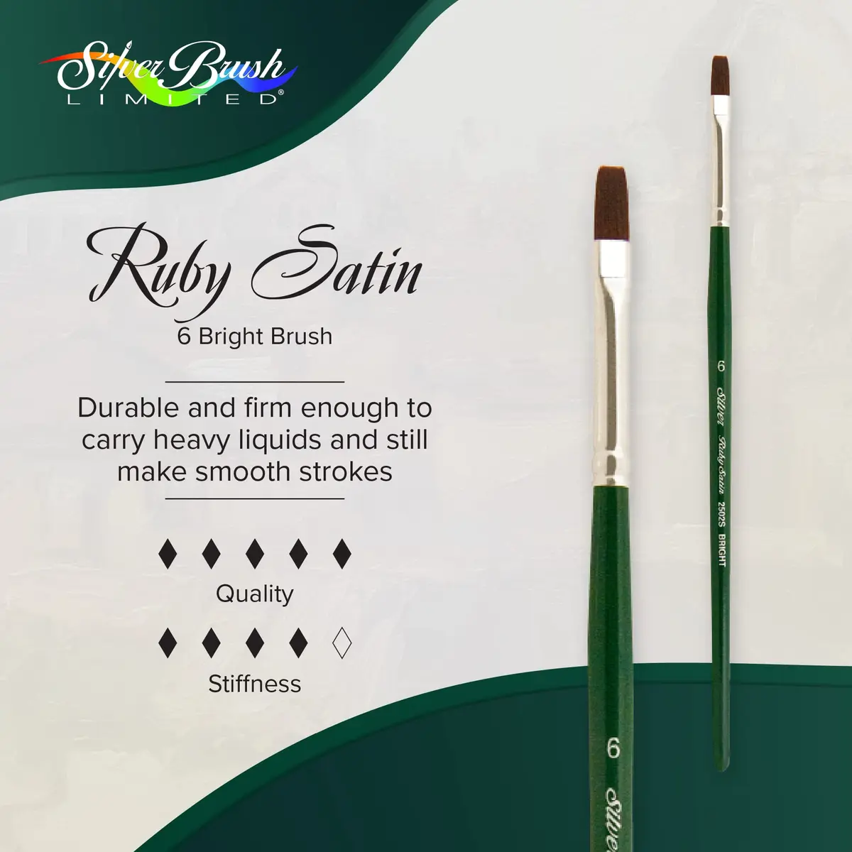 Silver Brush Limited Ruby Satin Bright Oil and Acrylic Paintbrush Size 6 | Synthetic, Short Handle, Heavy Body Paint - view 2