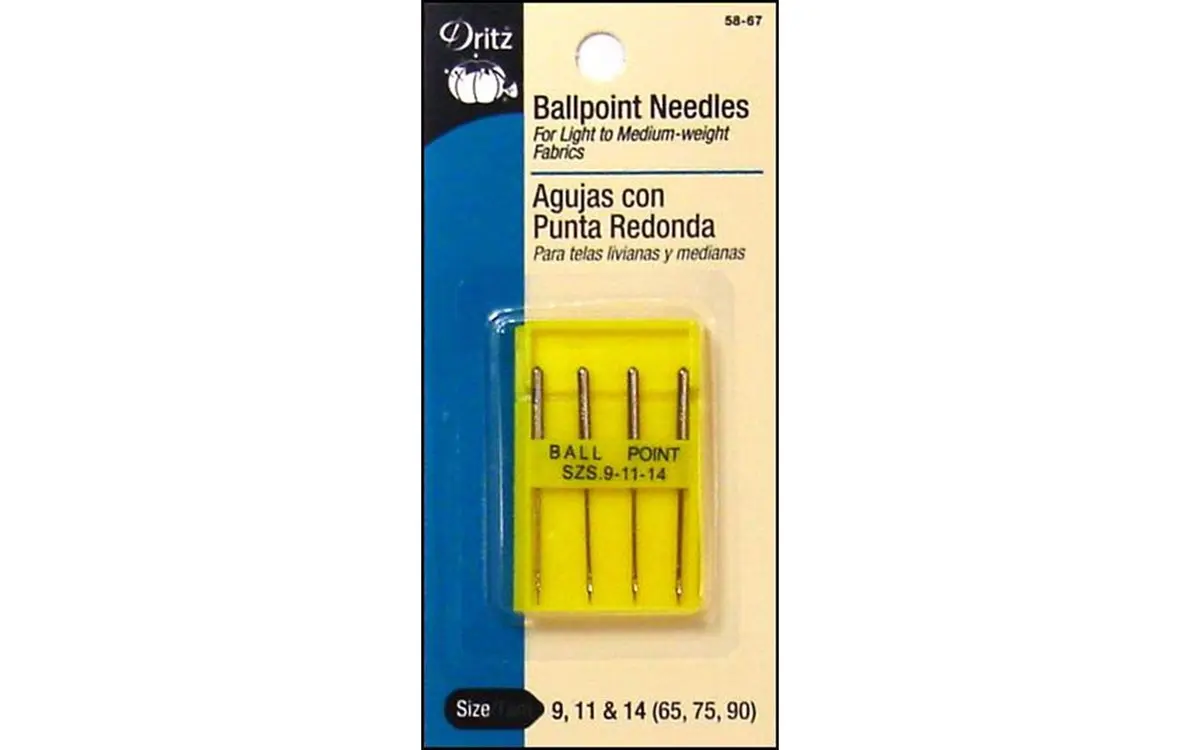 Dritz Ballpoint Machine Needles, Sizes 9, 11 & 14, 4 Count, Nickel | For Knit & Stretch Fabrics - main product image