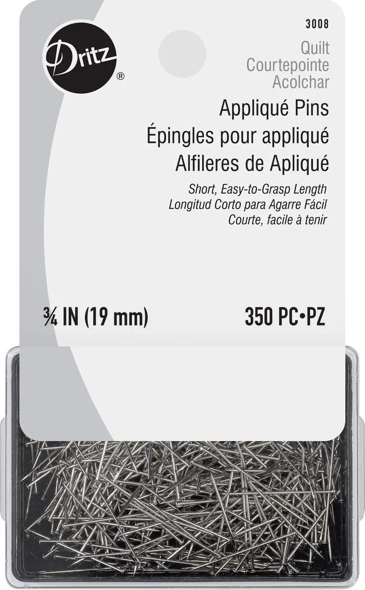 Dritz Appliqué Pins 3/4-Inch (19 mm) | Nickel-Plated Steel, 350-Count Pack with Storage Box - main product image