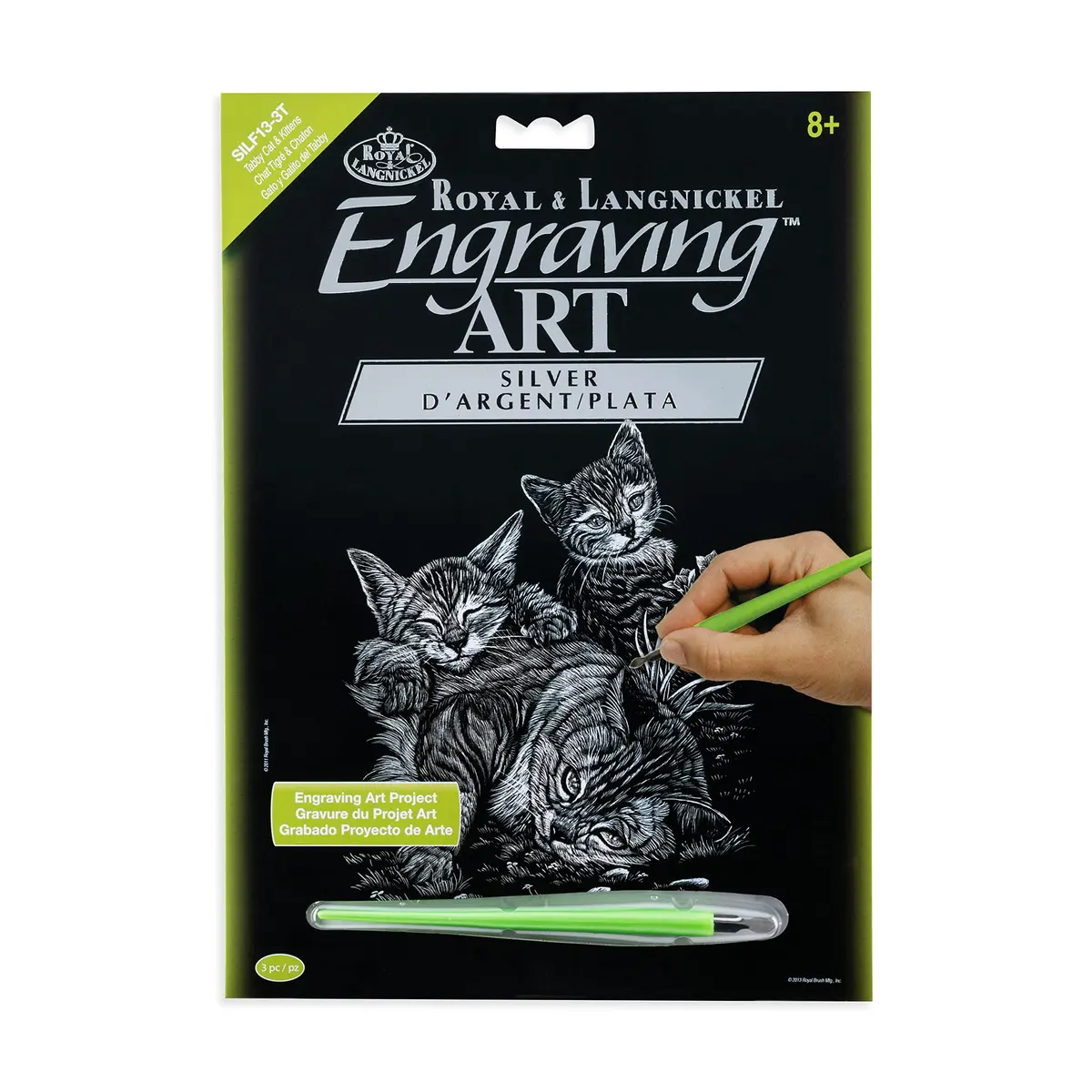 Royal & Langnickel Silver Engraving Art Kit Tabby Cat and Kittens 20.3cm x 25.4cm (8" x 10") | Easy Art for All Ages - main product image