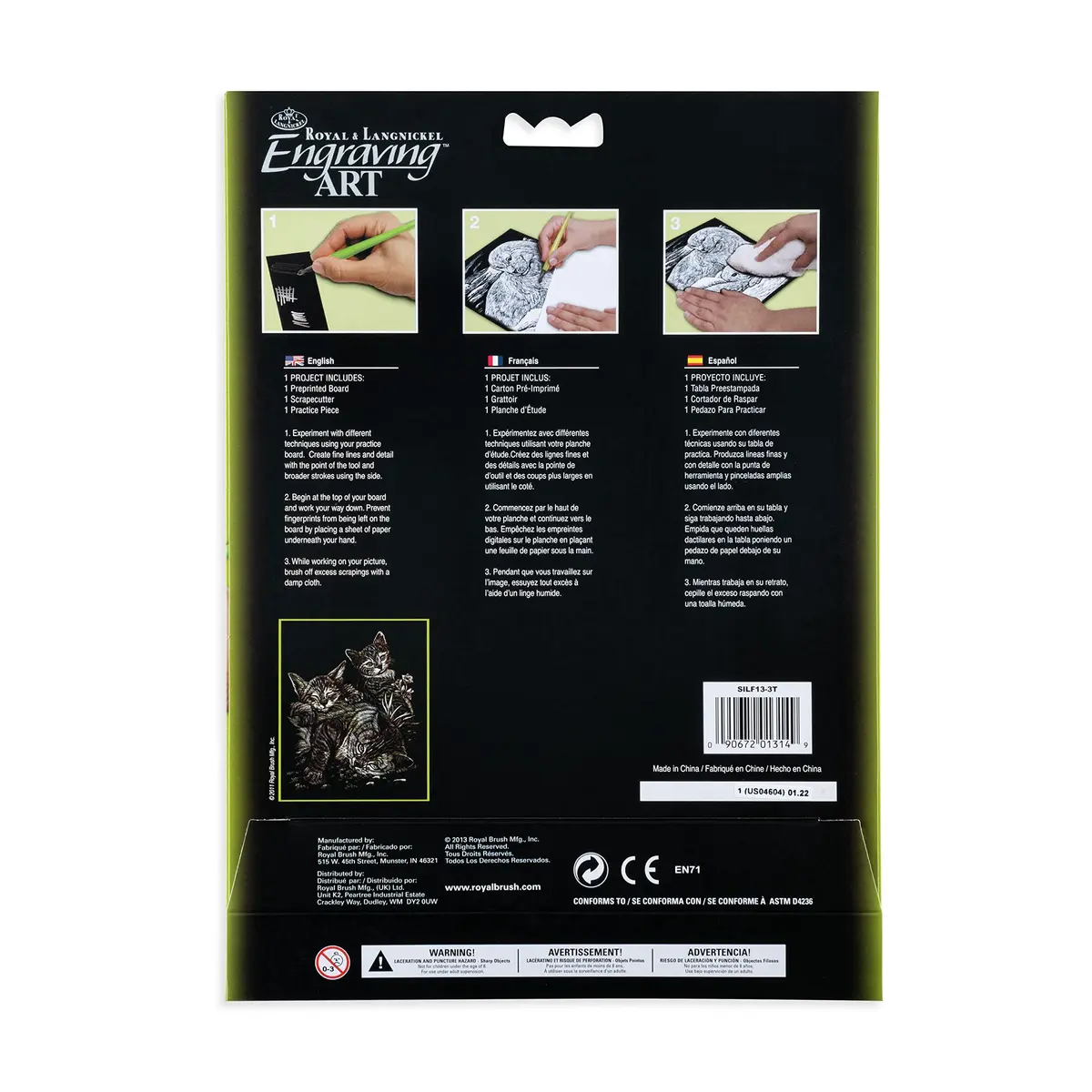 Royal & Langnickel Silver Engraving Art Kit Tabby Cat and Kittens 20.3cm x 25.4cm (8" x 10") | Easy Art for All Ages - view 5