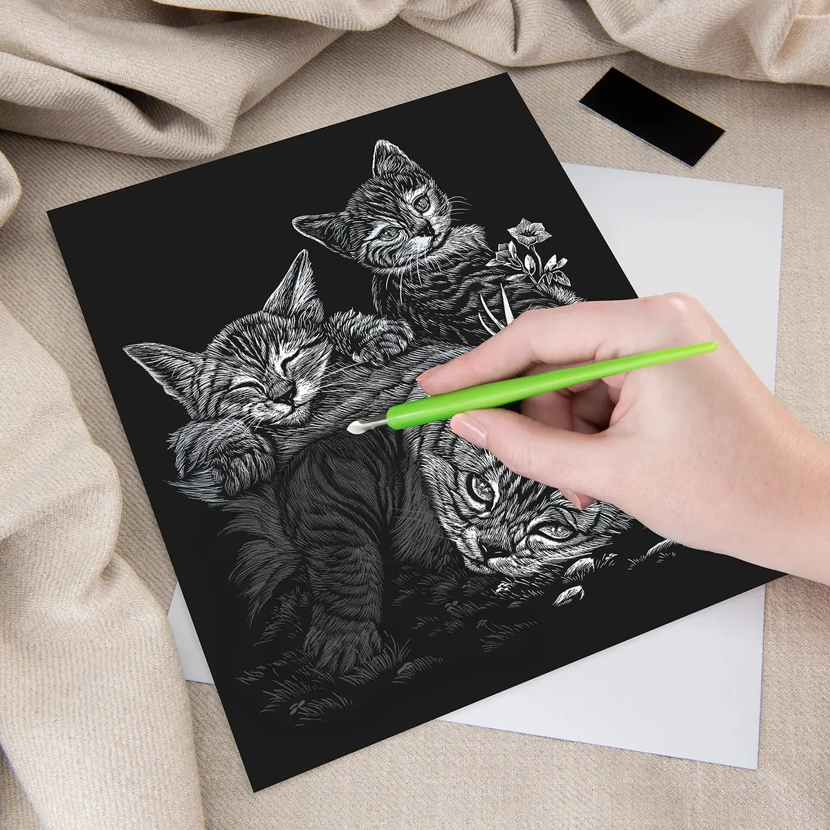 Royal & Langnickel Silver Engraving Art Kit Tabby Cat and Kittens 20.3cm x 25.4cm (8" x 10") | Easy Art for All Ages - view 2