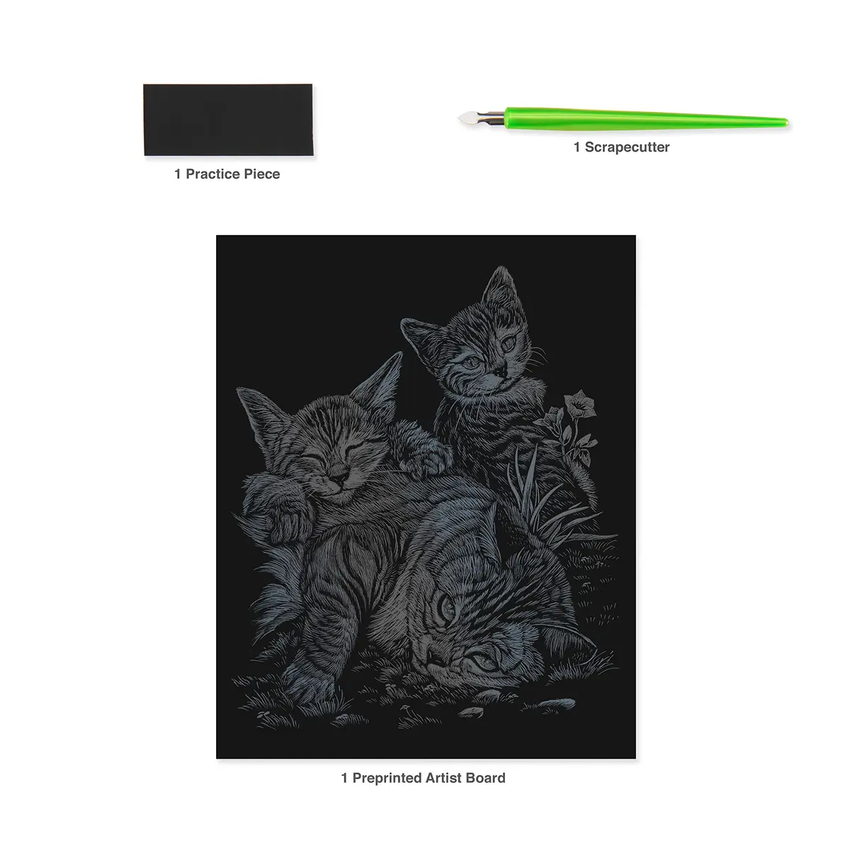 Royal & Langnickel Silver Engraving Art Kit Tabby Cat and Kittens 20.3cm x 25.4cm (8" x 10") | Easy Art for All Ages - view 3