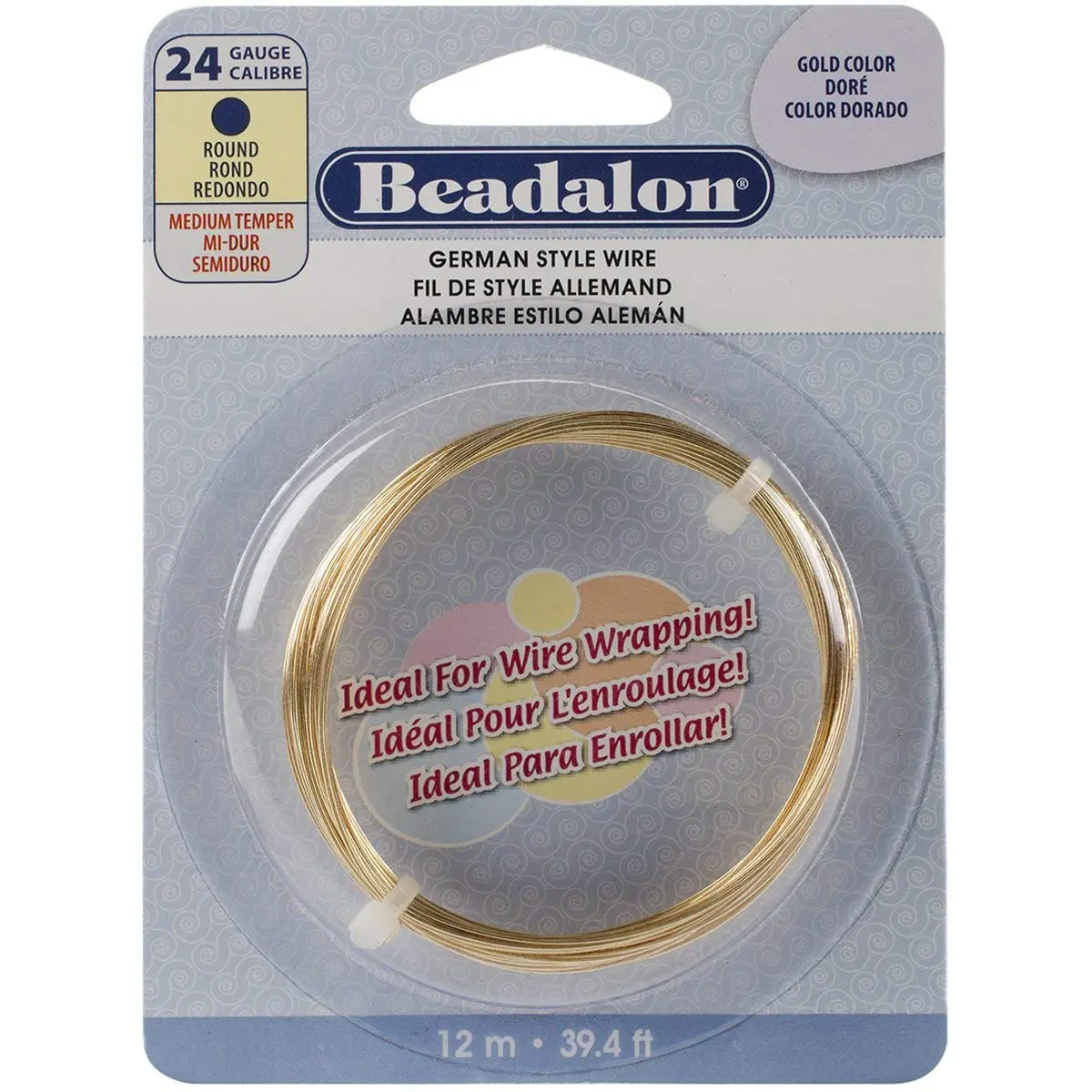 Beadalon German Style Wire-Gold Round 24 Gauge 11.5m (0.51mm) | Anti-Tarnish Coating for Jewelry Wrapping - main product image