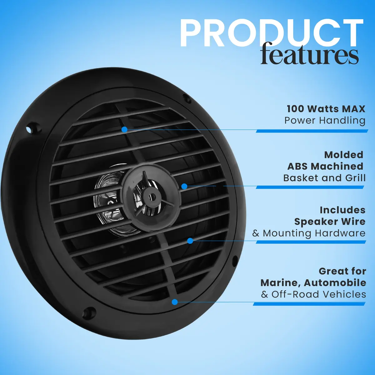 Pyle 6.5 Inch Dual Marine Speakers Waterproof Weather Resistant 120W Black - view 7
