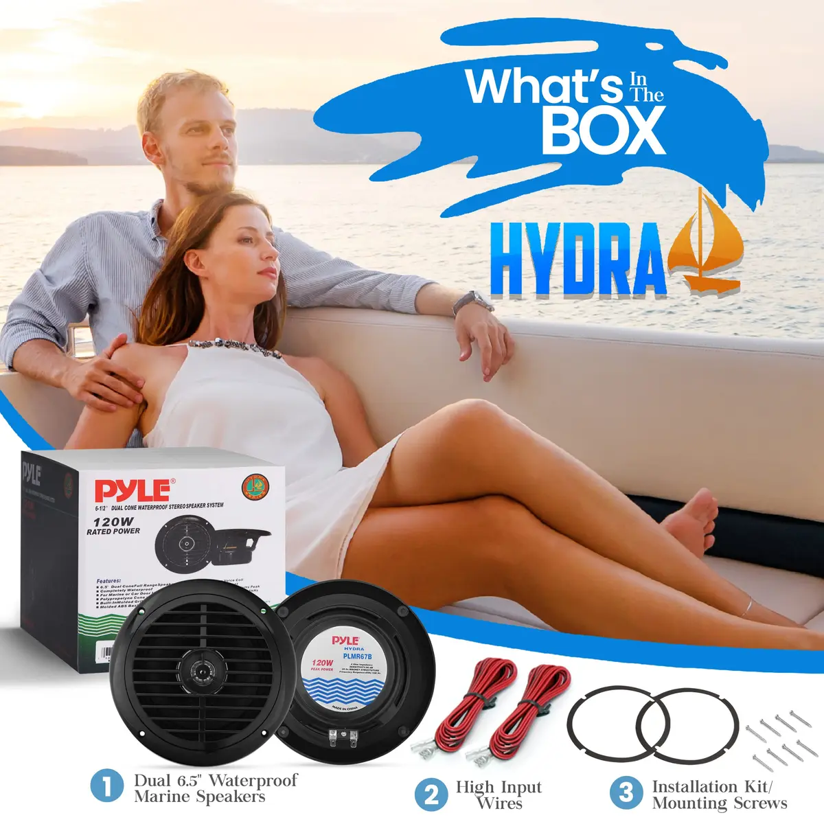 Pyle 6.5 Inch Dual Marine Speakers Waterproof Weather Resistant 120W Black - view 2