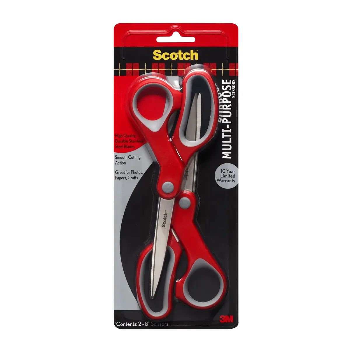 Scotch Multi-Purpose Stainless Steel Scissors, 8" (20 cm) - 2 Pairs | All-Purpose Craft & Office Cutting - main product image