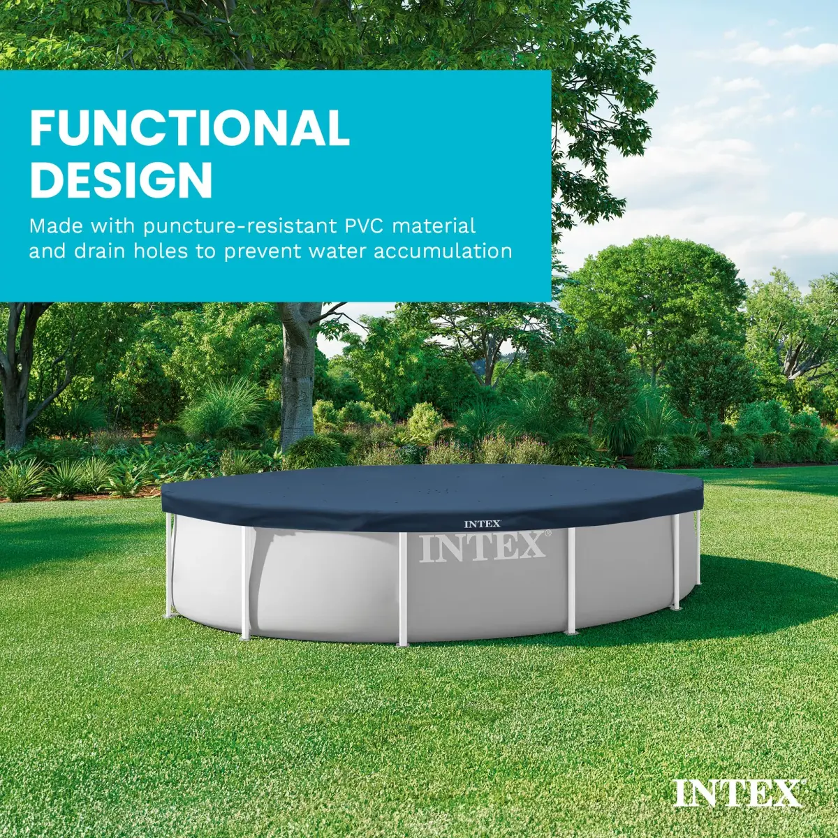 Intex 12ft Round Metal Frame Pool Cover | 3.37 kg (7 lb) | Protects from Debris & Weather - view 6