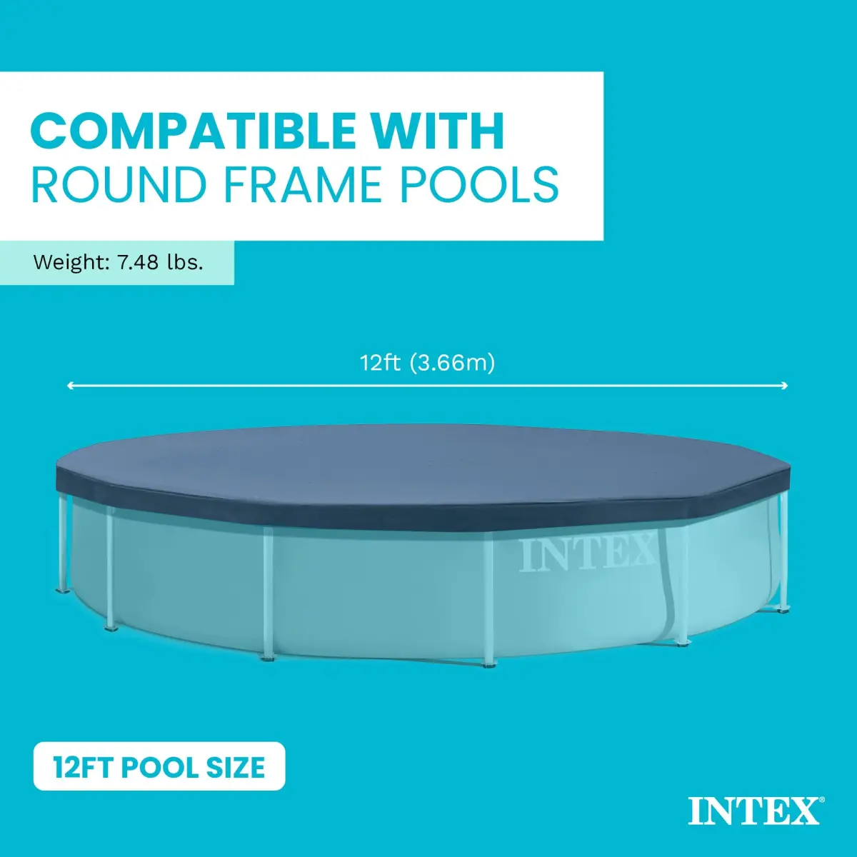 Intex 12ft Round Metal Frame Pool Cover | 3.37 kg (7 lb) | Protects from Debris & Weather - view 3
