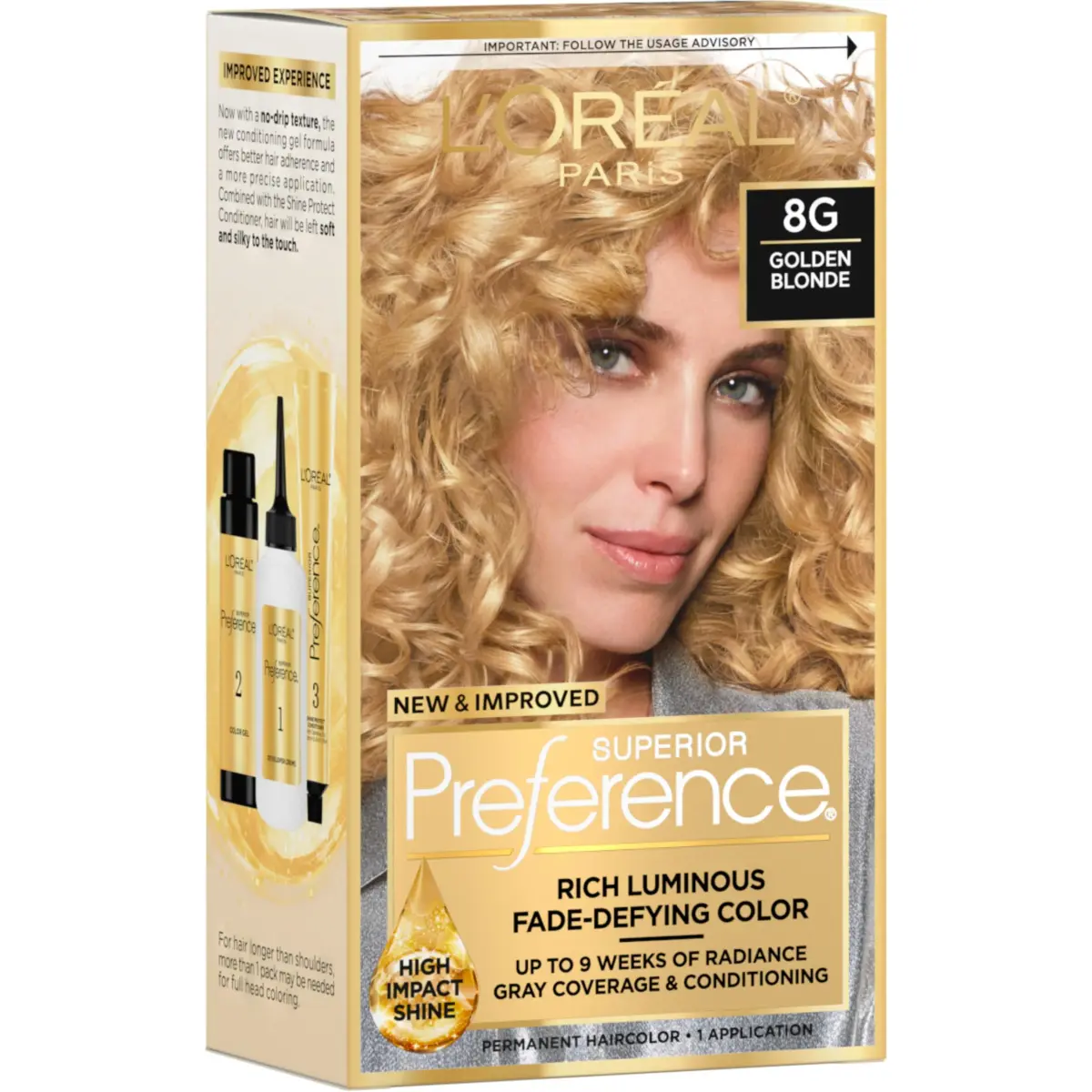 L'Oreal Paris Superior Preference Permanent Hair Color 8G Golden Blonde Kit | Fade-Defying Radiance Up to 9 Weeks - main product image