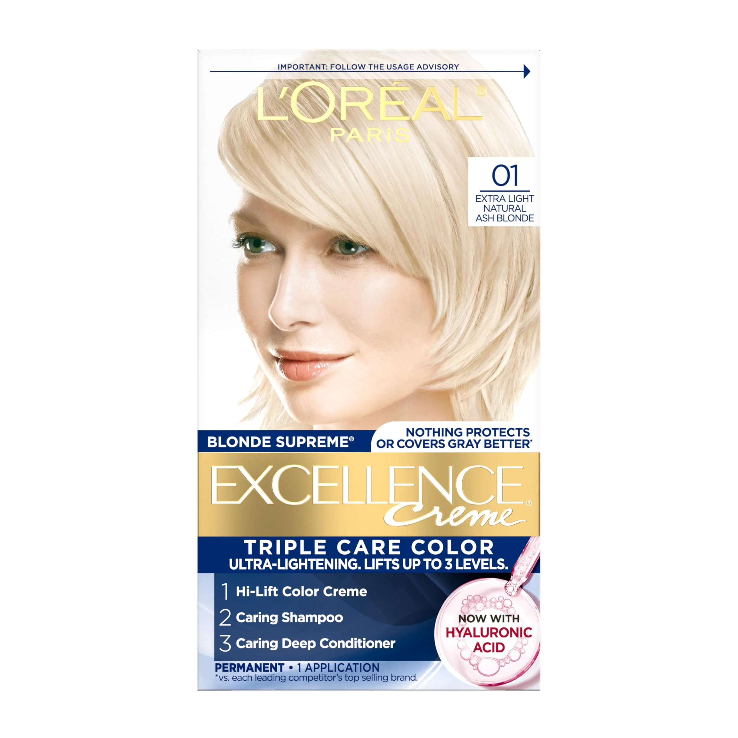 L'Oreal Paris Excellence Crème Permanent Hair Dye Extra Light Natural Ash Blonde | Triple Care Color with Hyaluronic Acid - main product image