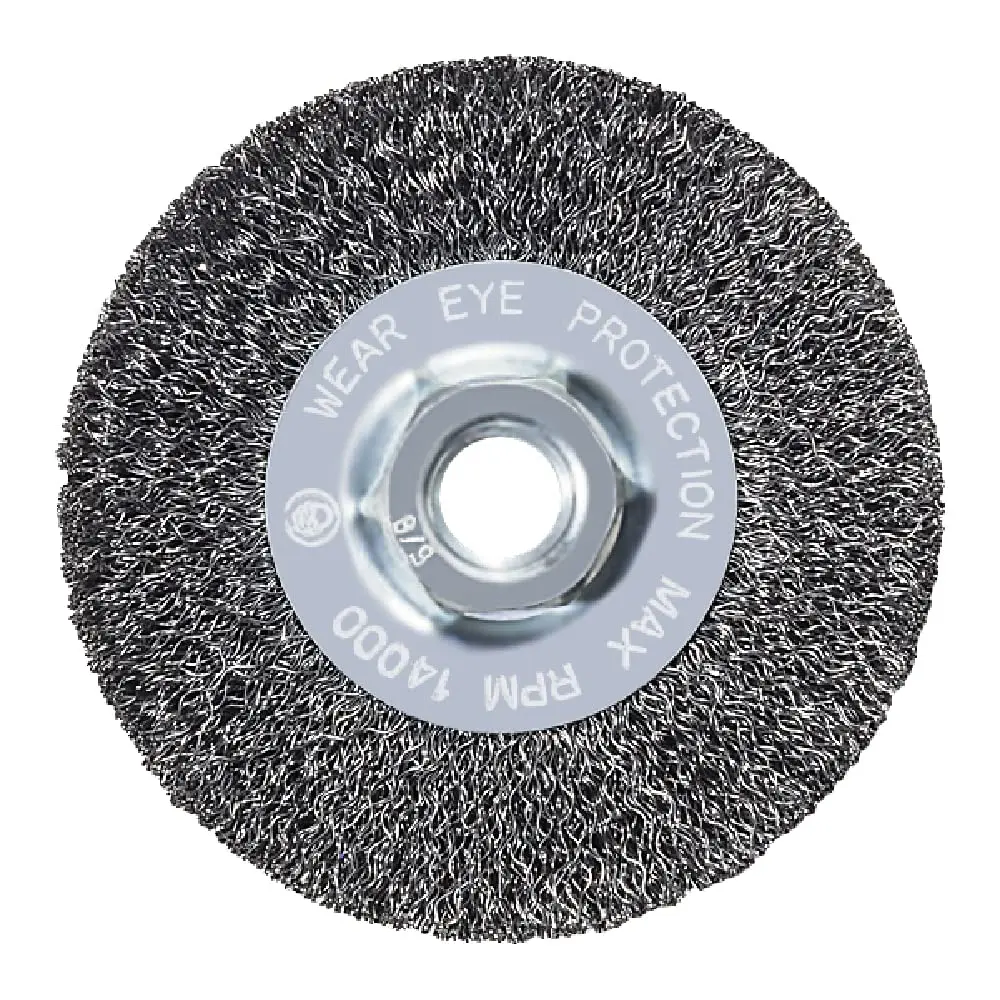 Mercer Abrasives 187010 - 4" x 1/2" x 5/8"-11 Crimped Wire Wheel, .014 Carbon Steel Wire | Heavy-duty Abrasion Tool - main product image