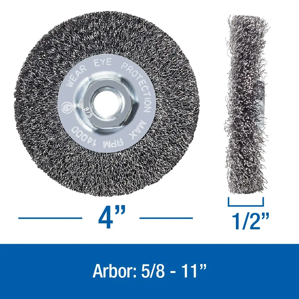 Mercer Abrasives 187010 - 4" x 1/2" x 5/8"-11 Crimped Wire Wheel, .014 Carbon Steel Wire | Heavy-duty Abrasion Tool - view 2