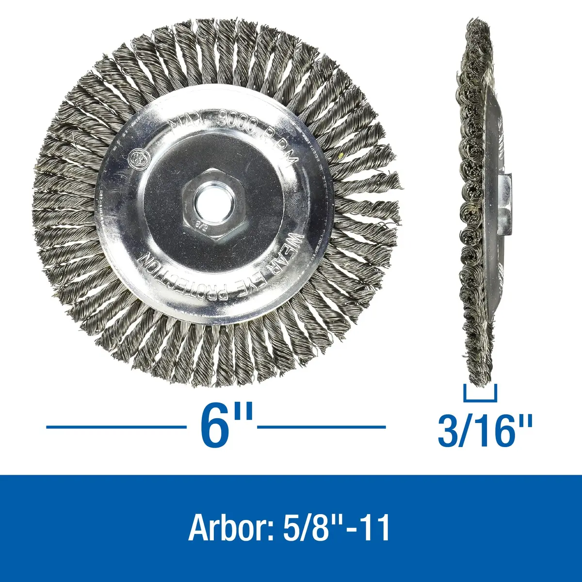 Mercer Industries 6" x 3/16" x 5/8"-11 Stringer Bead Wire Wheel, .020 Carbon Steel Wire | Heavy-Duty Weld Cleaning & Surface Conditioning - view 2