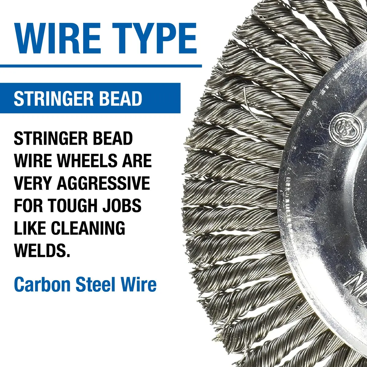 Mercer Industries 6" x 3/16" x 5/8"-11 Stringer Bead Wire Wheel, .020 Carbon Steel Wire | Heavy-Duty Weld Cleaning & Surface Conditioning - view 3