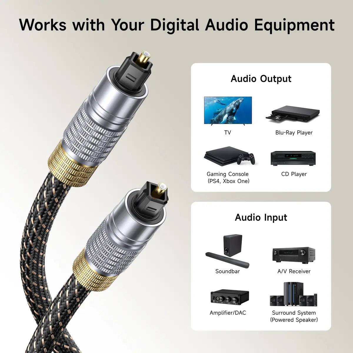 Cable Matters Premium Short Optical Audio Cable, Toslink Cable, 3ft | High-Fidelity Digital Connection - view 3