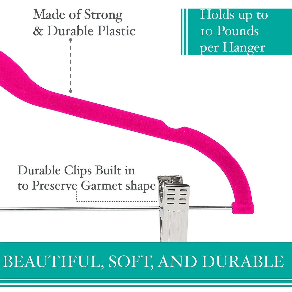 Simplify 6 Pack Slim Velvet Hangers with Clips Space Saver Prevent Garment Creases Fuchsia | Anti-Slip, Durable, Swivel Neck - view 3