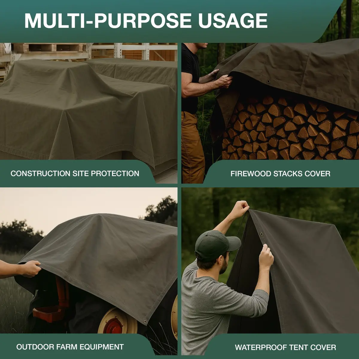 CCS Waterproof Canvas Tarp Cover – Heavy Duty Duck Cloth, Waxed Canvas Tarpaulin with Rustproof Brass Grommets for Camping, Construction, Equipment & Outdoor Use (Olive Drab, 7x9 Ft) - view 5