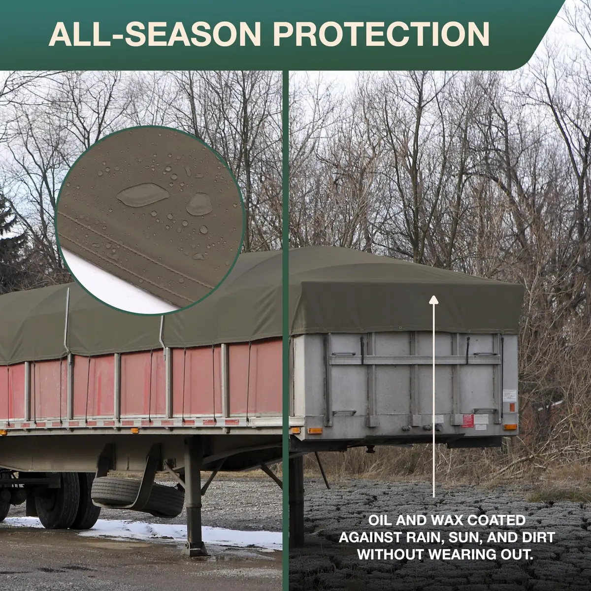 CCS Waterproof Canvas Tarp Cover – Heavy Duty Duck Cloth, Waxed Canvas Tarpaulin with Rustproof Brass Grommets for Camping, Construction, Equipment & Outdoor Use (Olive Drab, 7x9 Ft) - view 3