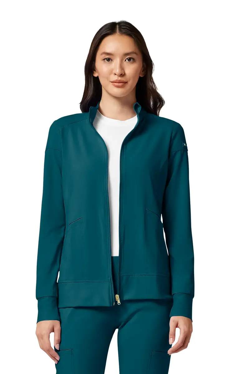 Cherokee iFlex Scrub Jacket for Women 2 Pocket Zip Front Caribbean Blue S | Moisture-Wicking, Flexible Fit - main product image